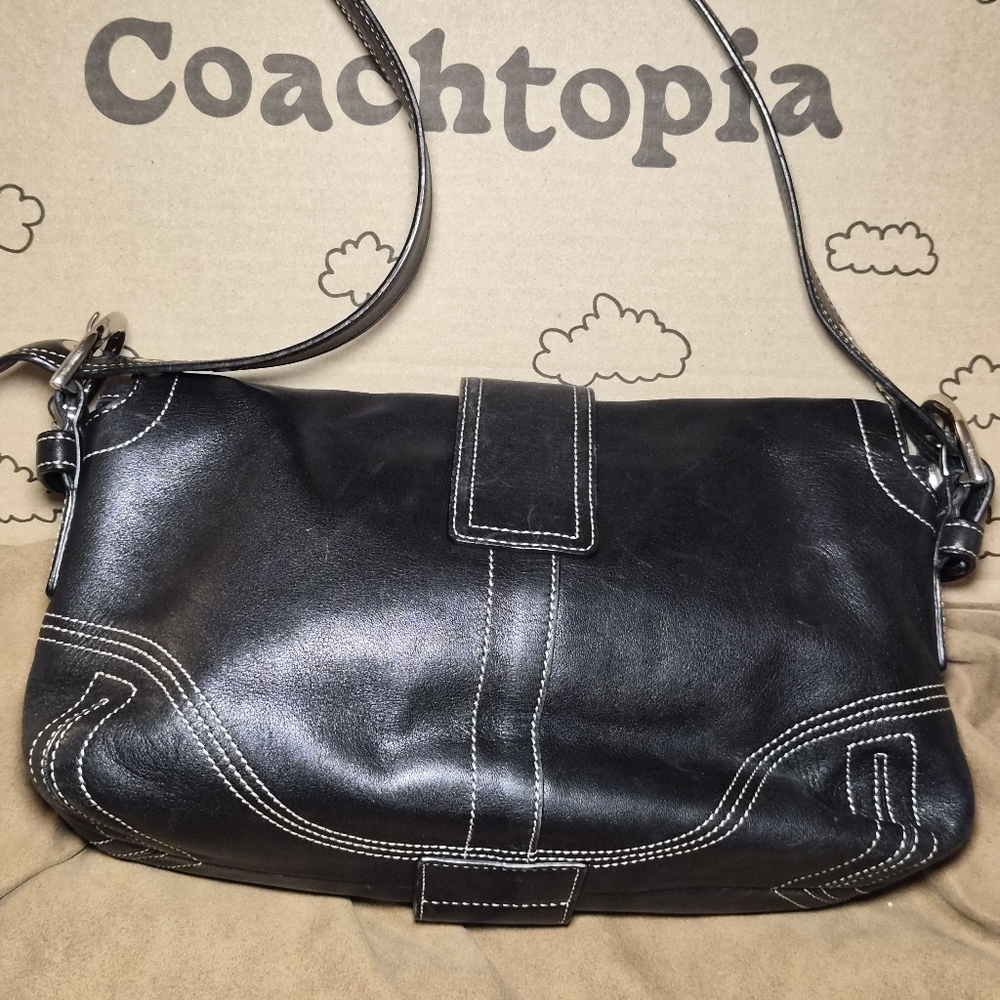 Vintage Coach Soho💥😱 Black Leather Buckle Flap Shoulder Bag - Y2K Style - Picture 4 of 10